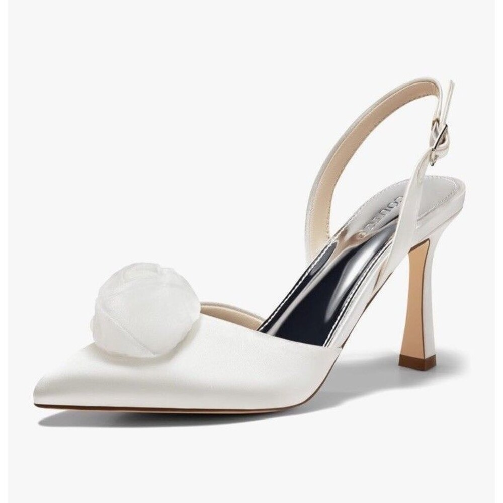 Coutgo High heel Pointed Slingback Size 8.5 Women’s Evening Pumps White NEW